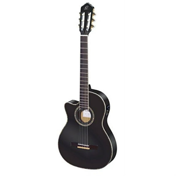 Ortega Family Series Pro RCE145LBK Thinline Acoustic-Electric Left-Handed Nylon Guitar Gloss Black