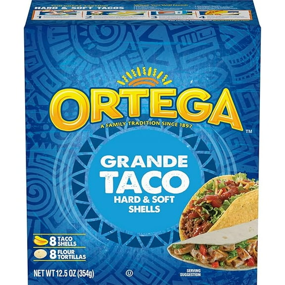 Ortega Grande Hard & Soft Taco Shells, 8 Taco Shells & 8 Tortillas( Pack of 2 )