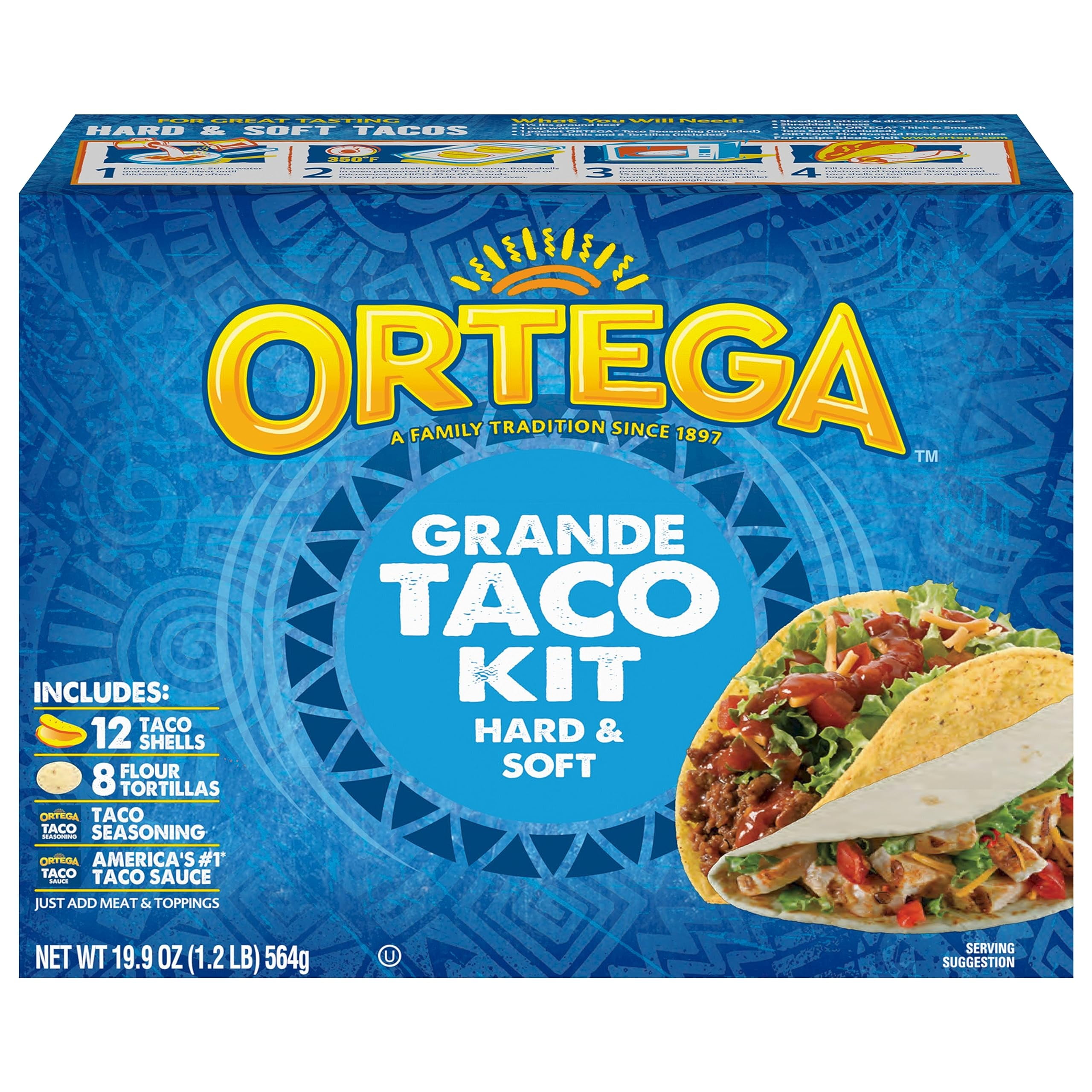 Ortega Grande Taco Kit, DMF15 12 Taco Shells & 8 Tortillas, Taco Seasoning and Taco Sauce
