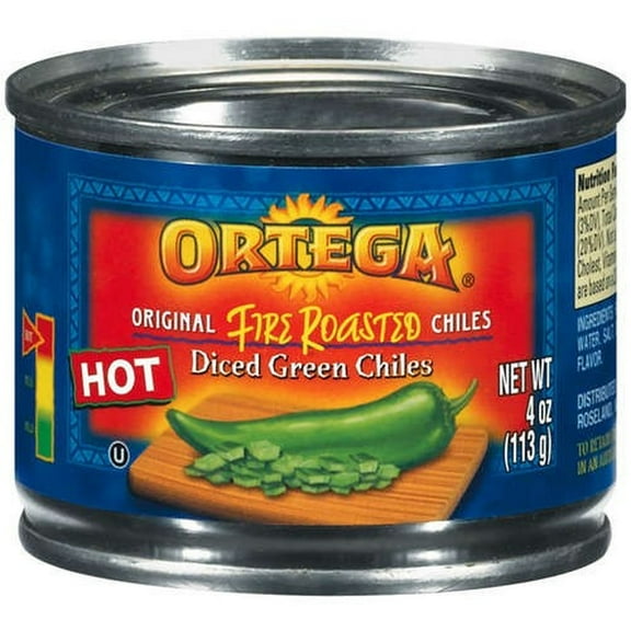 Ortega Hot Diced Green Fire Roasted Chiles 4oz (Pack of 14)