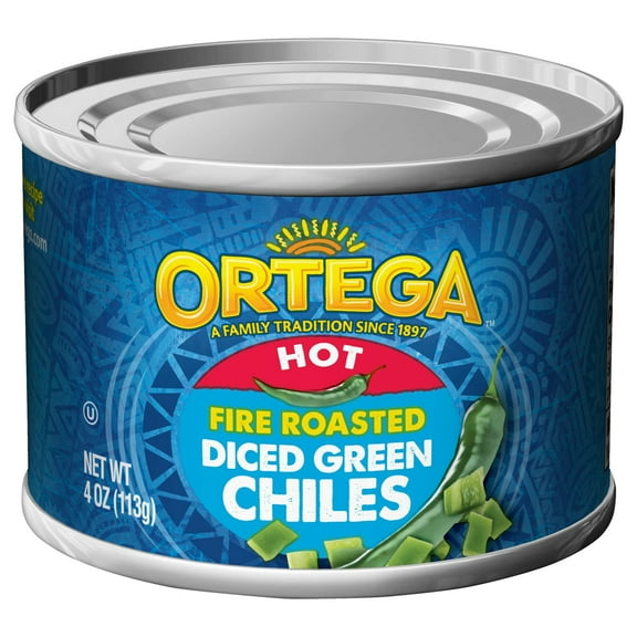 Ortega Hot Fire Roasted Diced Green Chiles, Kosher, 4 oz (Canned)