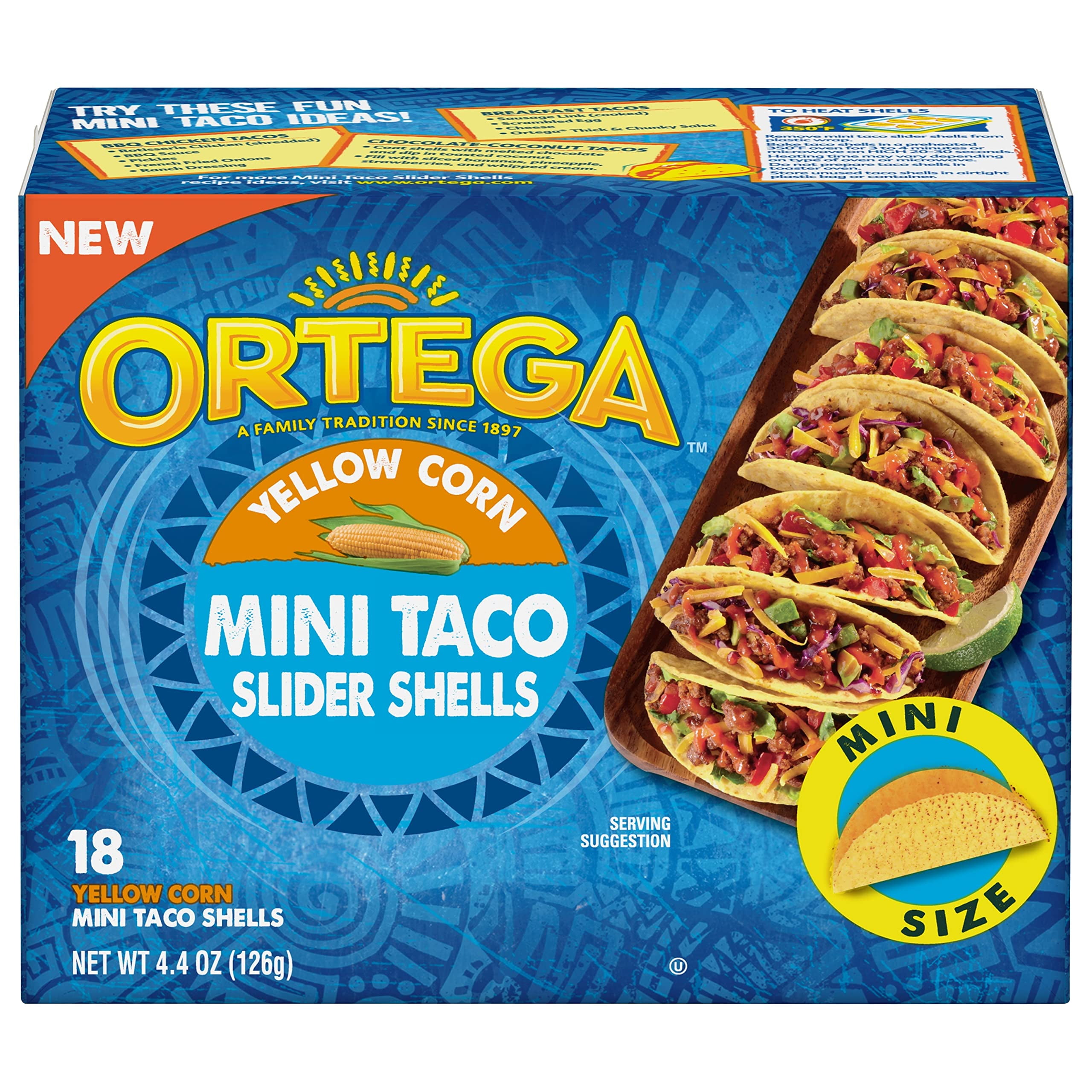 Ortega Mini Taco Slider TGF4Shells, Yellow Corn, 4.4 Ounce, 18 Shells