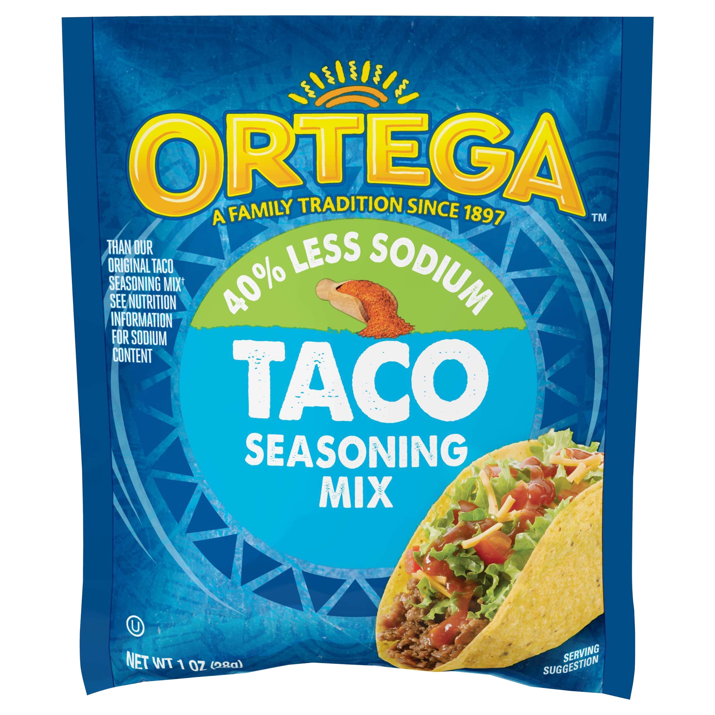 Ortega Taco Seasoning Mix 40% Less Sodium, 1 oz Authentic Flavor