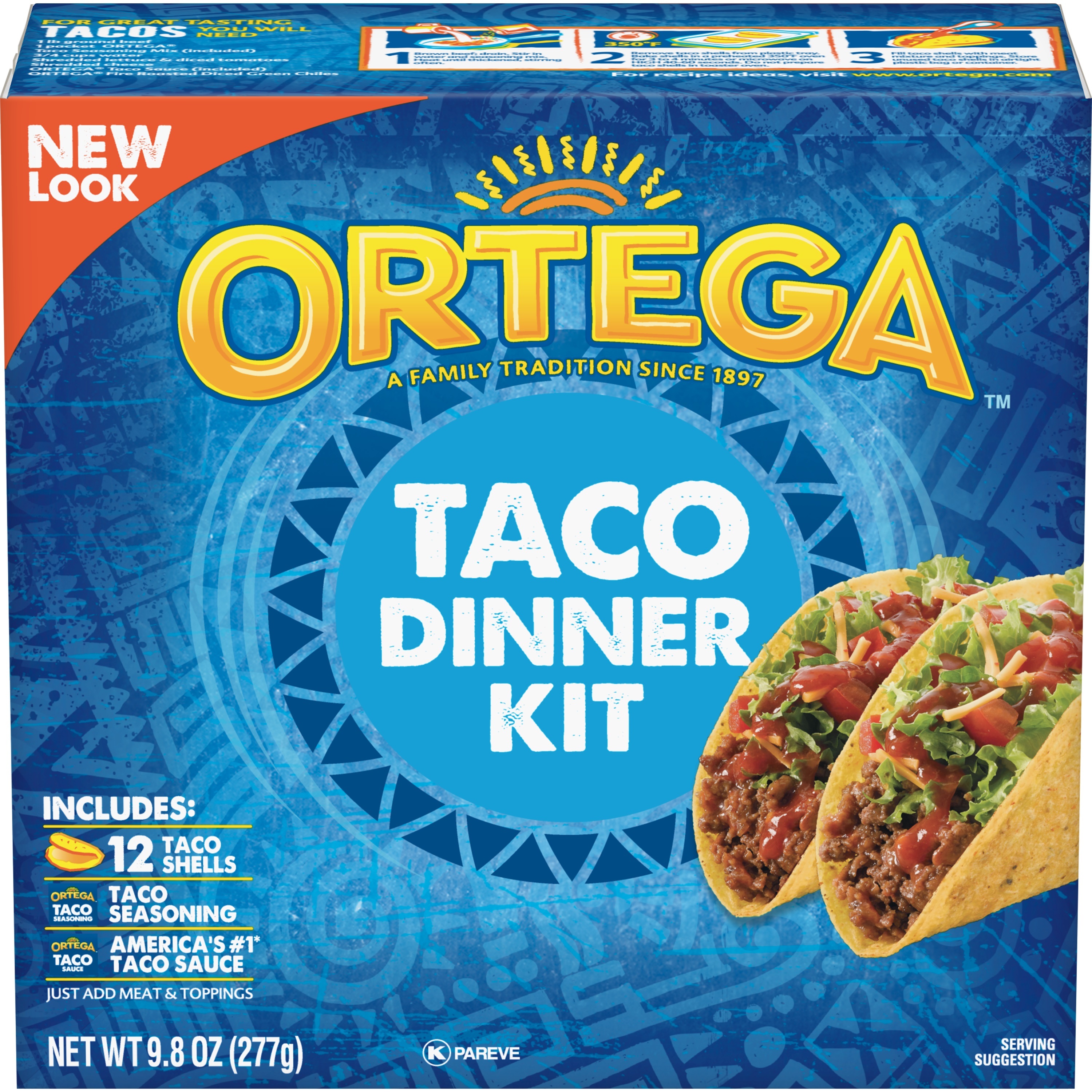 Ortega Taco Dinner Kit, 12 Count Taco Shells, 9.8 oz - image 1 of 9