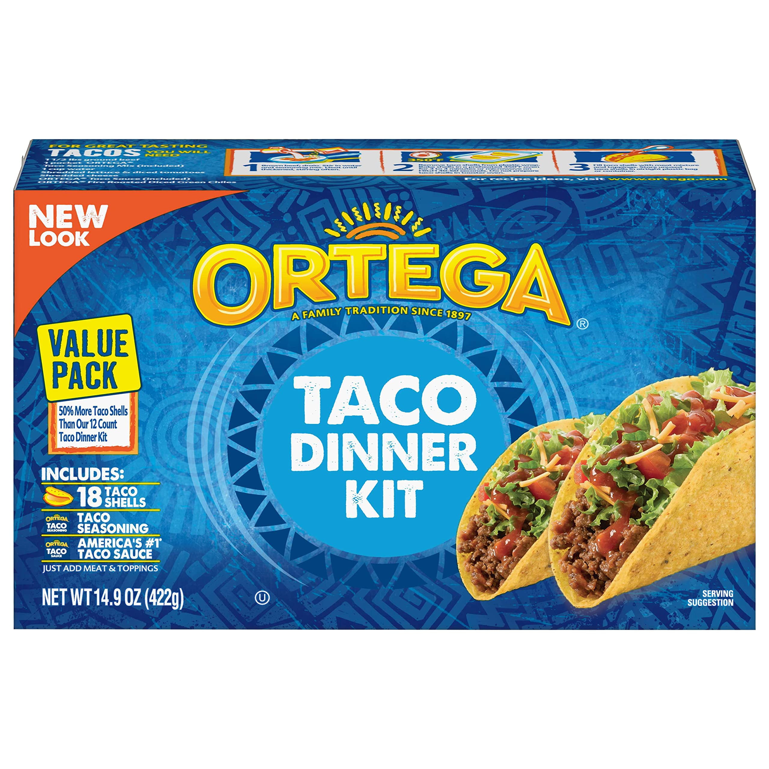 Ortega Taco Dinner Kit, Hard Tacos, 18 Count
