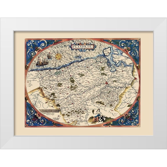 Ortelius 14x11 White Modern Wood Framed Museum Art Print Titled - Europe Flanders County Belgium Netherlands France