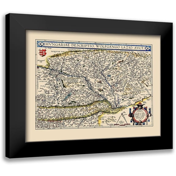 Ortelius 14x12 Black Modern Framed Museum Art Print Titled - Eastern Europe Hungary - Ortelius 1574