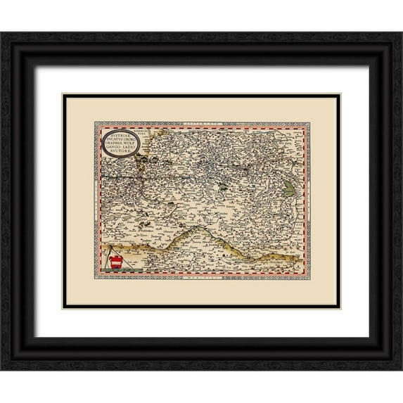 Ortelius 14x12 Black Ornate Wood Framed with Double Matting Museum Art Print Titled - Austria - Ortelius 1570