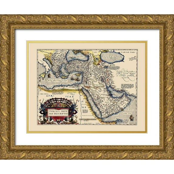 Ortelius 14x12 Gold Ornate Wood Framed with Double Matting Museum Art Print Titled - Ottoman Empire - Ortelius 1595