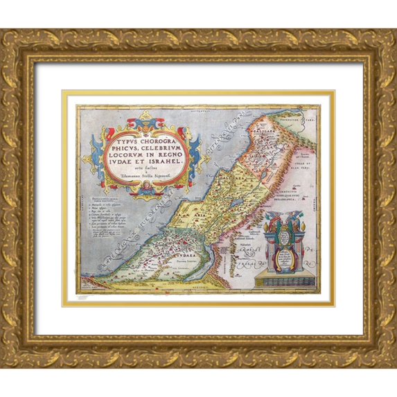 Ortelius 18x15 Gold Ornate Wood Framed with Double Matting Museum Art Print Titled - Kingdoms of Judea Israel Middle East