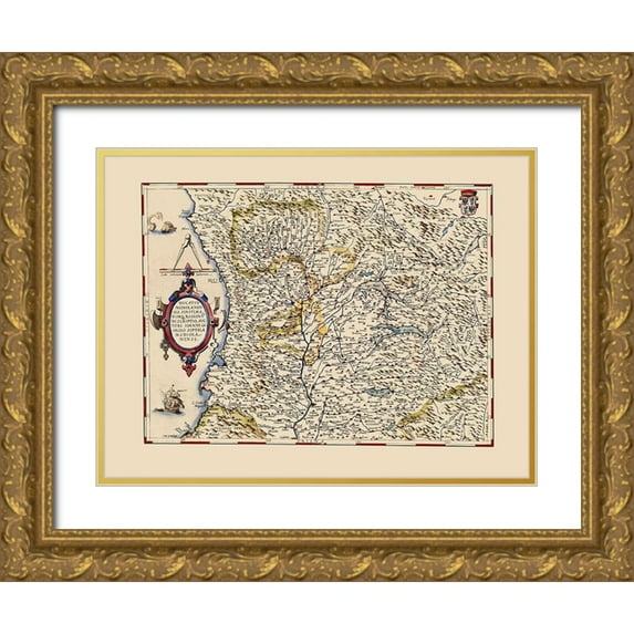 Ortelius 18x15 Gold Ornate Wood Framed with Double Matting Museum Art Print Titled - Northwestern Italy - Ortelius 1587
