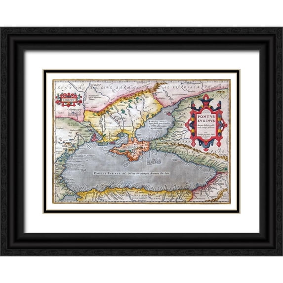 Ortelius 32x24 Black Ornate Wood Framed with Double Matting Museum Art Print Titled - Ancient Black Sea Romania Greece Turkey