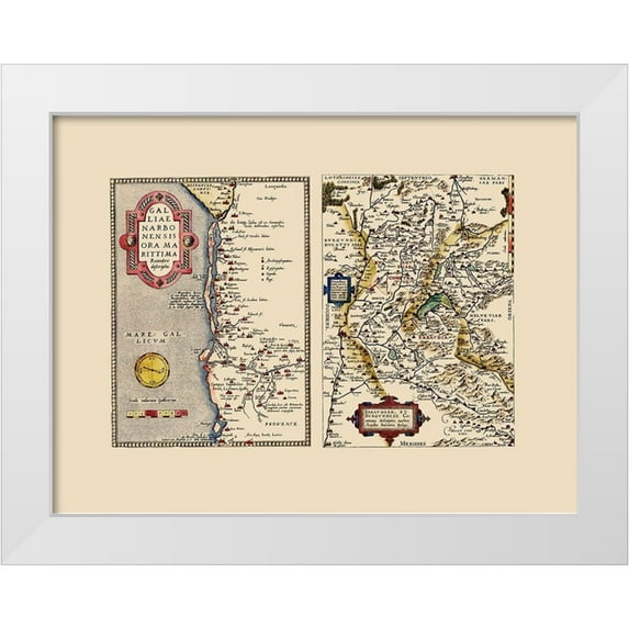 Ortelius 32x25 White Modern Wood Framed Museum Art Print Titled - Europe France Switzerland Italy - Ortelius 1574