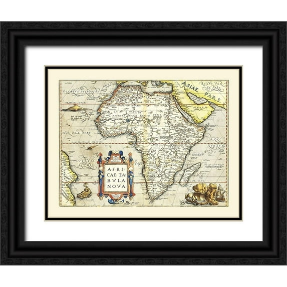 Ortelius 32x26 Black Ornate Wood Framed with Double Matting Museum Art Print Titled - Africa - Ortelius 1570