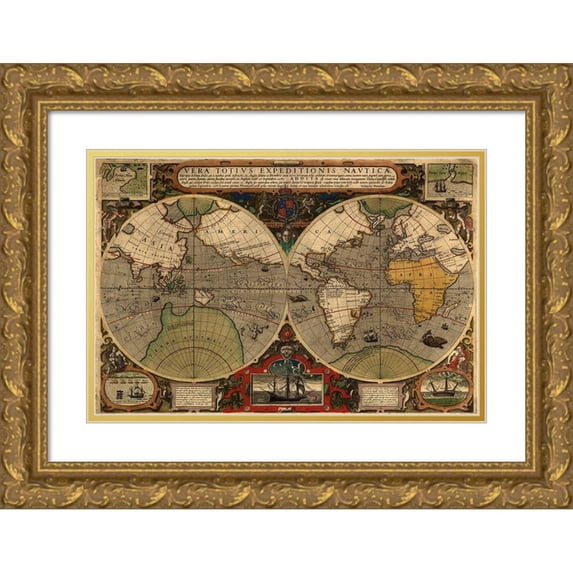 Ortelius, A. 18x13 Gold Ornate Wood Framed with Double Matting Museum Art Print Titled - Vera Totius Expeditionis Nautica