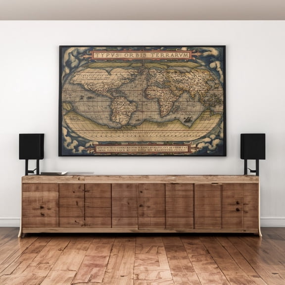 Ortelius World Map Terrarum Poster Wall Art Reproduction, Unframed Paper Poster 8x10in