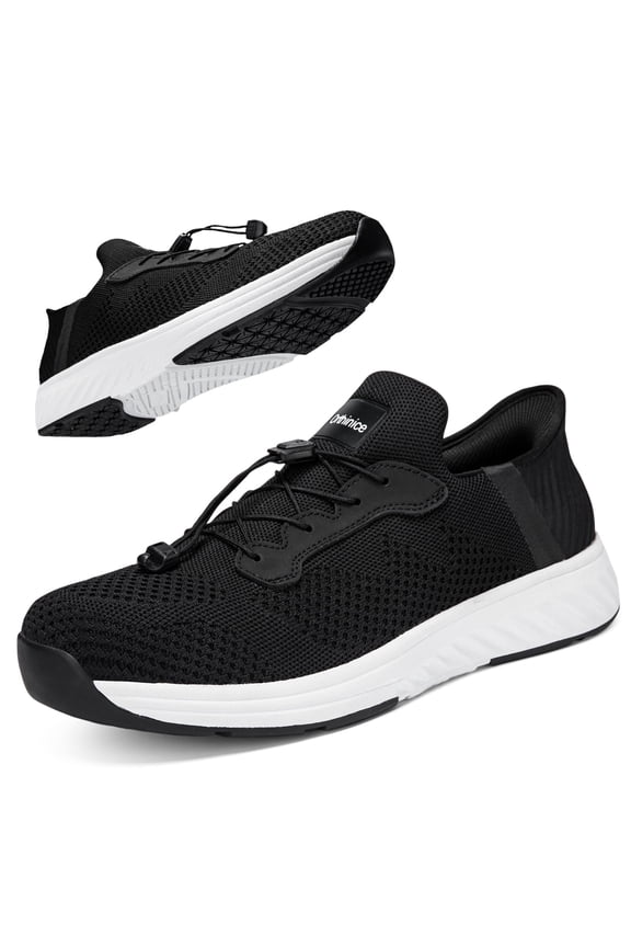 Men's Shoes Arch Support Slip-On Casual Shoes, Medium Wide Platform Round Toe, Black, Size 10