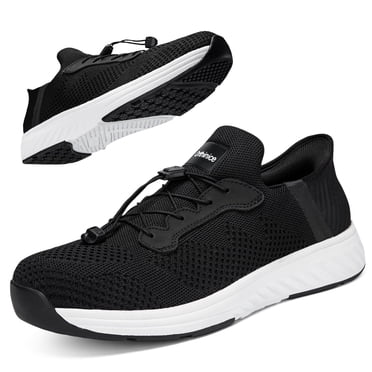 Orthinice Men's Shoes Arch Support Slip-On Casual Shoes, Medium Wide Platform Round Toe, Black, Size 9