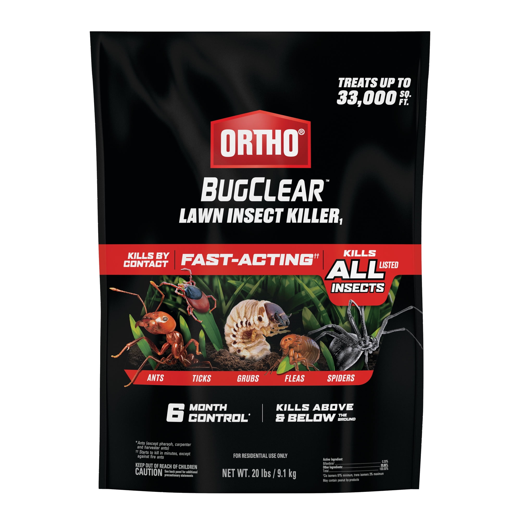 Ortho BugClear Lawn Insect Killer1, Kills Ants, Fleas, Ticks, Grubs and Spiders, 20 lb.