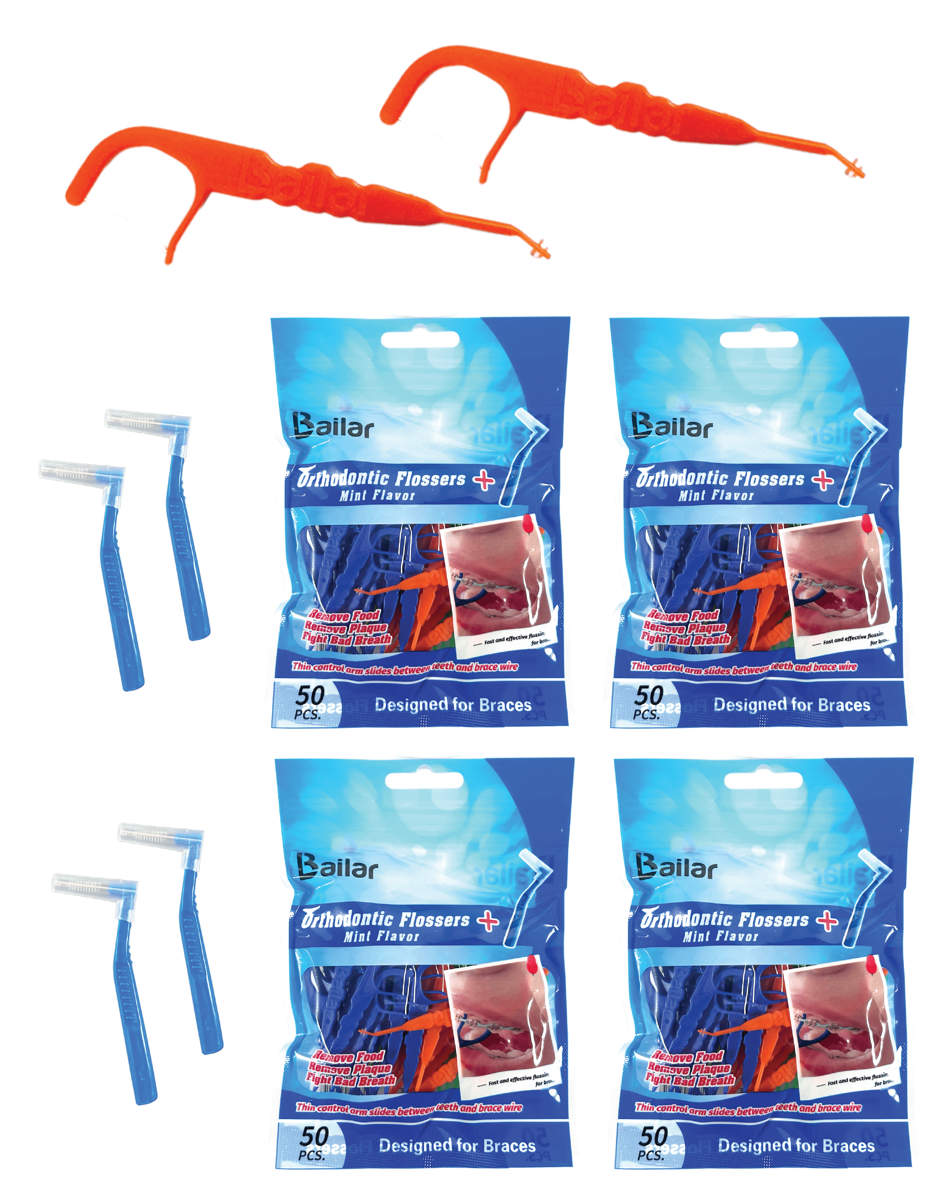 Ortho Floss Floss for Braces 200 Count Bag Pack of 4 Bonus 4