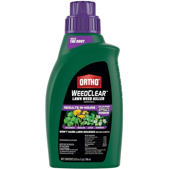Ortho WeedClear Lawn Weed Killer Concentrate2 - Results in Hours, Kills Dollarweed, Dandelion, Clover and Chickweed to the Root, Won't Harm Lawn Grass When Used as Directed, 32 oz.