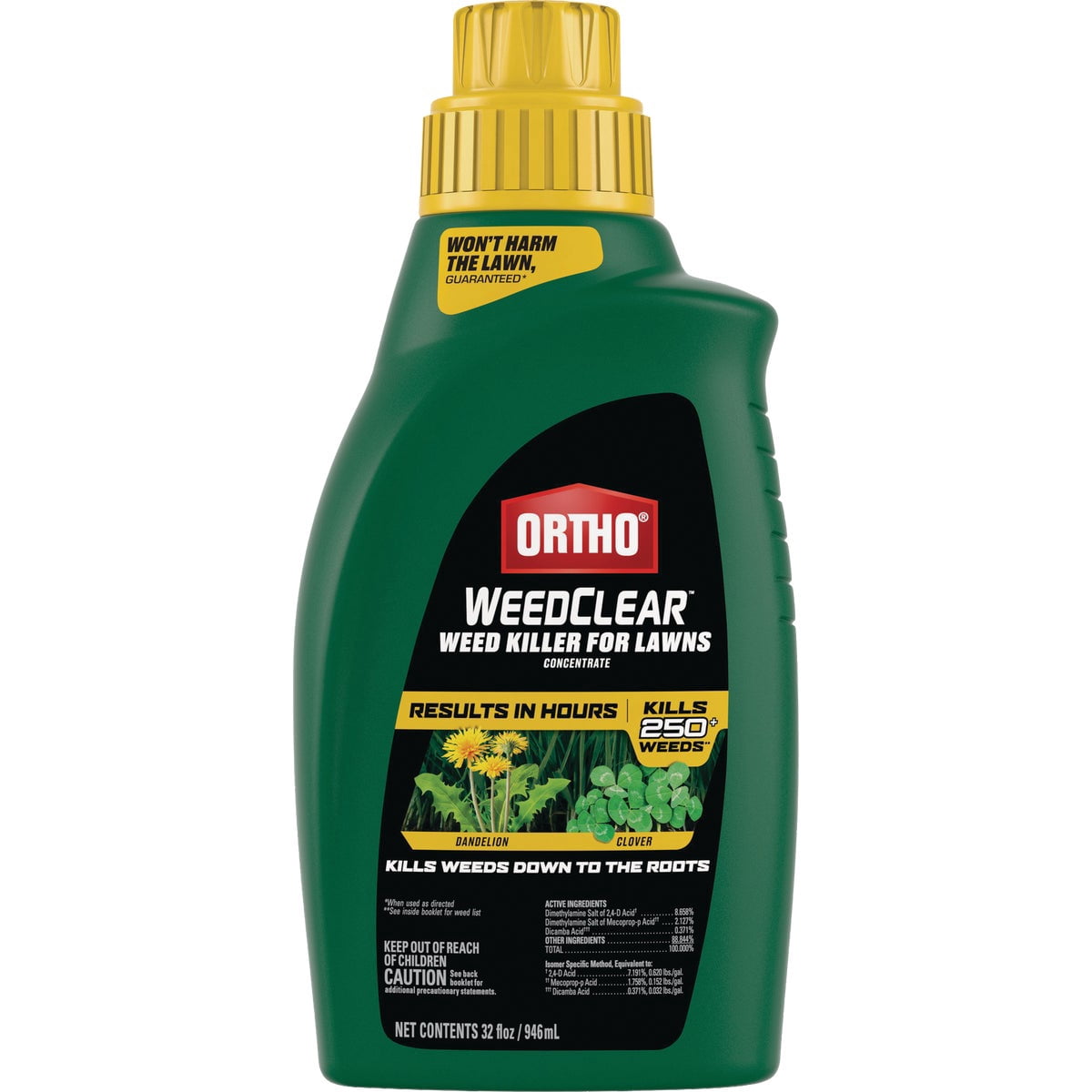Ortho WeedClear Weed Killer for Lawns Concentrate: Treats up to 16,000 sq. ft., Won't Harm Grass When Used as Directed, Kills Dandelion & Clover, 32 oz.
