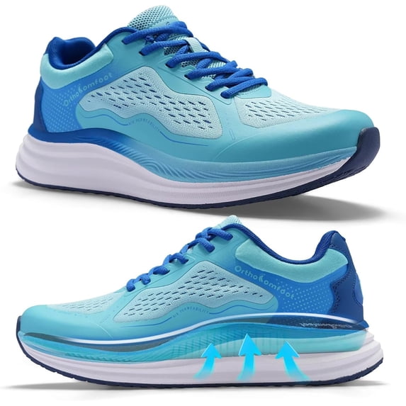 OrthoComfoot Men's Orthopedic Road Running Shoes, Lightweight Athletic Walking Sneakers, Blue
