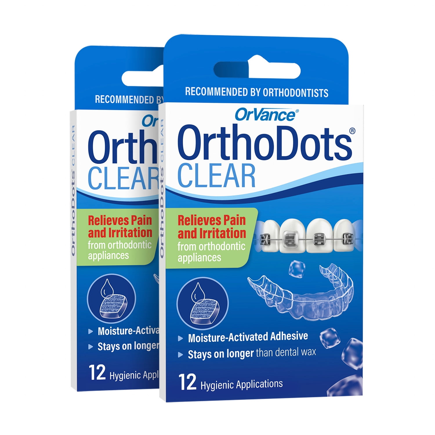 OrthoDots CLEAR -  Braces Wax Alternative for Pain Caused by Braces, Clear Aligner Trays, and Other Orthodontic Appliances - 2 Pack  (24 Count)
