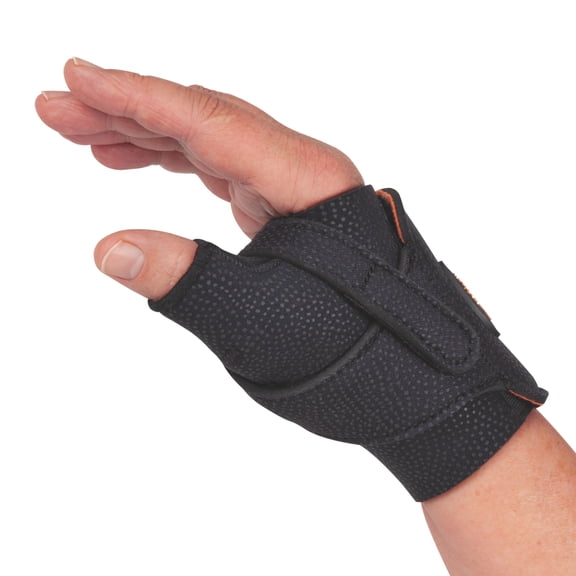 OrthoThermic Warm CMC Thumb Brace  Non-Slip Thermal Restriction Splint for Arthritis, Stiffness & Tendinitis Relief - Black, Left Hand, Small Plus (6.5 to 7.25 inches)