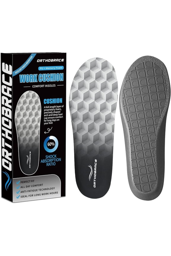 Work Cushion Insoles, Anti-Fatigue Inserts for All-Day Comfort and Shock Absorption, Memory Foam Perfect Fit, Ideal for Long Wear Hours-Dt