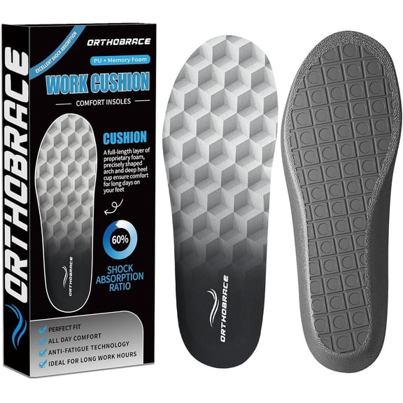 Orthobrace Work Cushion Insoles, Anti-Fatigue Inserts for All-Day Comfort and Shock Absorption, Men Women Work Boot Insoles, Memory Foam Perfect Fit, Ideal for Long Work Hours-C
