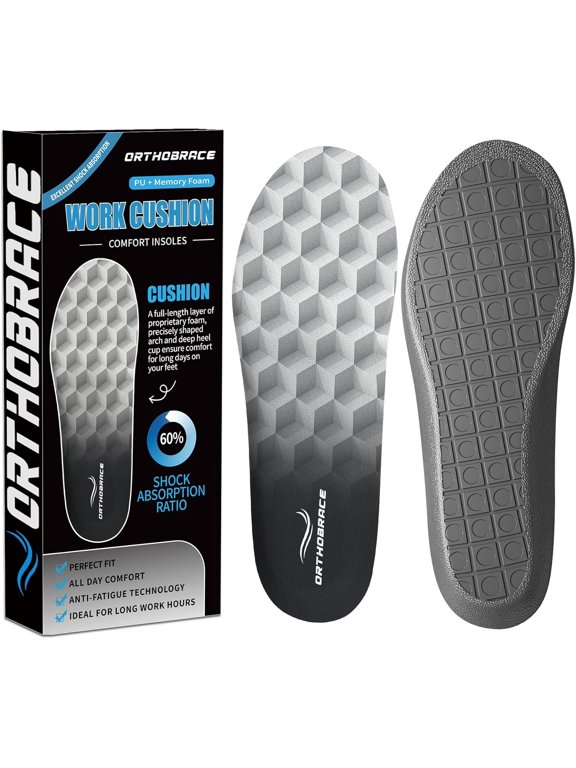 Work Cushion Insoles, Anti-Fatigue Inserts for All-Day Comfort and Shock Absorption, Men Women Work Boot Insoles, Memory Foam Perfect Fit, Ideal for Long Work Hours-E