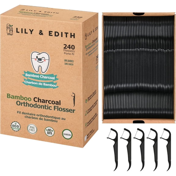 & Orthodontic Dental Floss Brushes, suitable for adults and children, 240 pieces, fluoride-free and chemical-free orthodontic dental floss brushes, suitable for use under archwires, charcoal dental f
