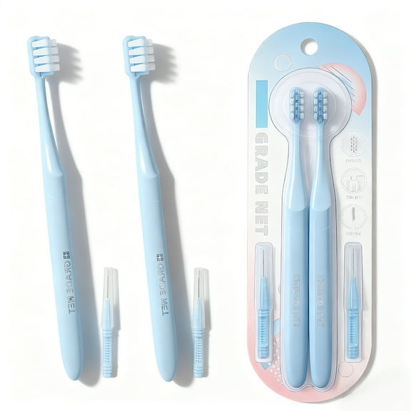 Orthodontic Kit–V-Shaped Orthodontic Toothbrush,2 Interdental Brushes, Soft Shred-Resistant Bristles, 2 Count for Braces, Effective Cleaning, Gentle on Gums