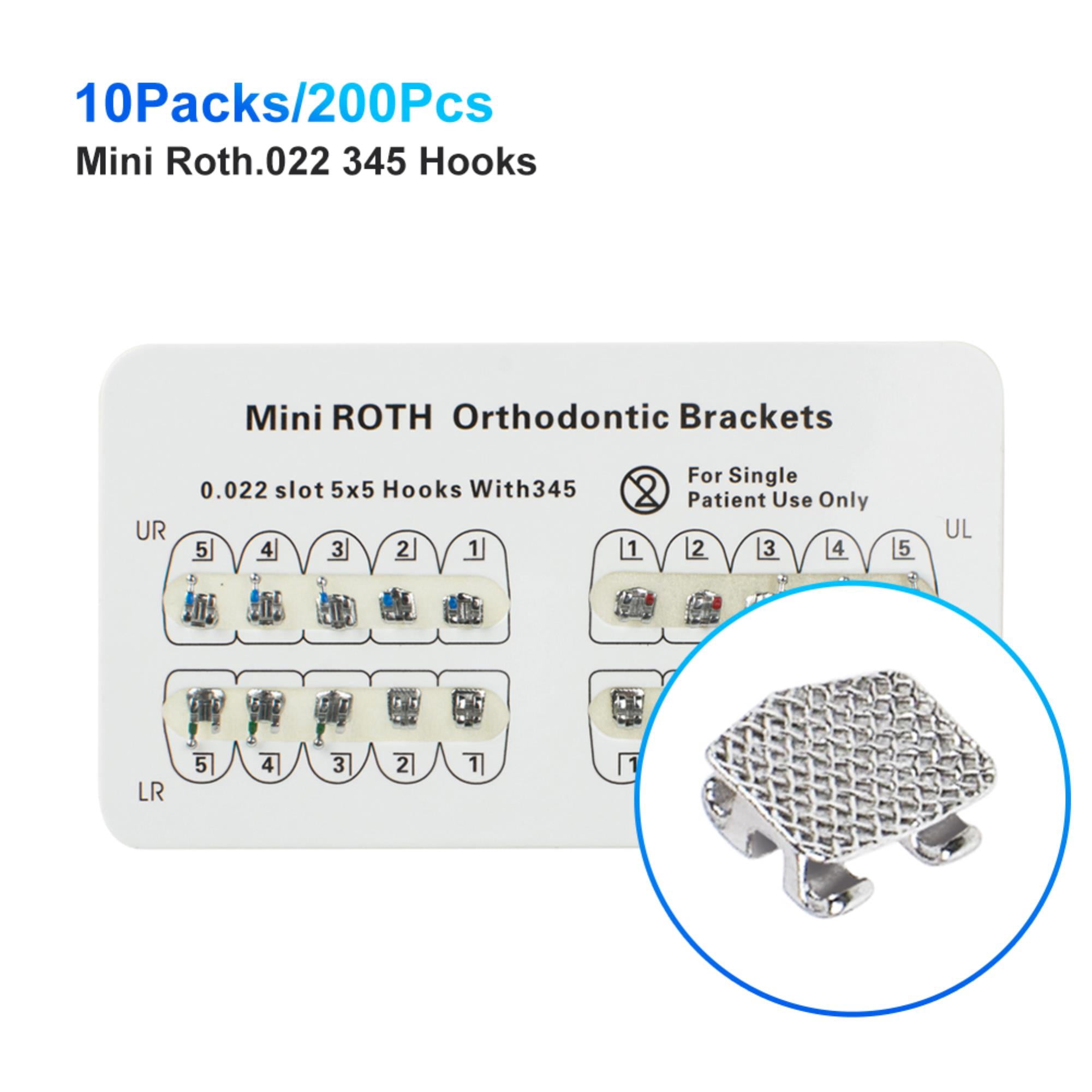 Orthodontic Mini Dental Brackets - 200 Pcs Roth.022/018, 3-345 Hooks, Mesh Base for Effective Orthodontic Treatment for Teens and Adults
