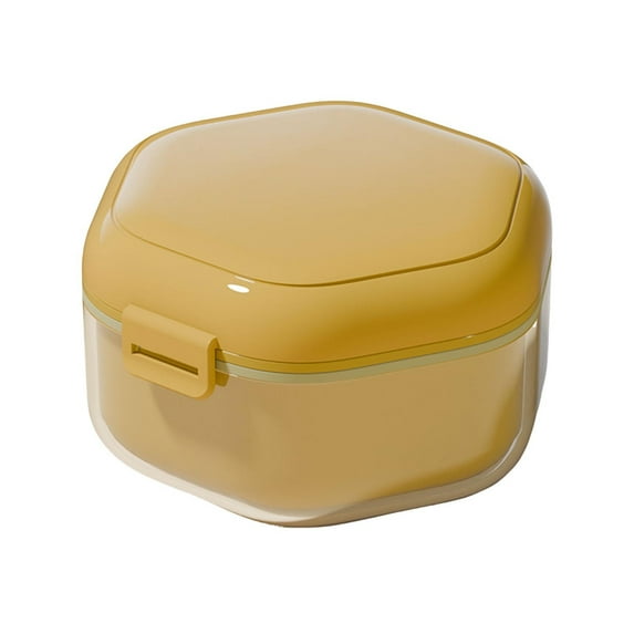 Orthodontic Retainer Case with Ventilation, Portable Denture Storage and Cleaning Box, Compact and Discreet ( Fallen Leaf Yellow )