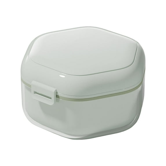 Orthodontic Retainer Case with Ventilation, Portable Denture Storage and Cleaning Box, Compact and Discreet ( Light Milk Green )