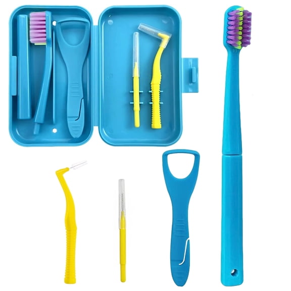 Orthodontic Kit with Case – Travel Kit for Cleaning, Includes Portable Toothbrush, Interdental Brushes, Tongue Scraper, Brace Remover, and Bite Block