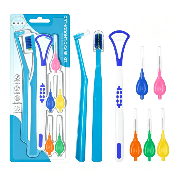 Orthodontic Toothbrush Set – Features 5 Sizes Interdental Brush, V-Shaped Orthodontic Toothbrush for Braces ,Tongue Scraper,End Tuft Toothbrush for Braces and Daily Use