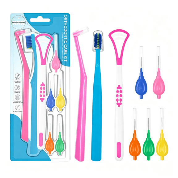 Orthodontic Toothbrush Set – Features 5 Sizes Interdental Brush, V-Shaped Orthodontic Toothbrush for Braces ,Tongue Scraper,End Tuft Toothbrush for Braces and Daily Use