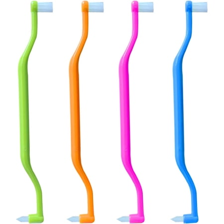 Orthodontic Toothbrush Small Toothbrush Tiny Compact Interspace Brush for Dental Implants, Braces and Teeth Detail Cleaning, 4 Pieces (4 Colors D)