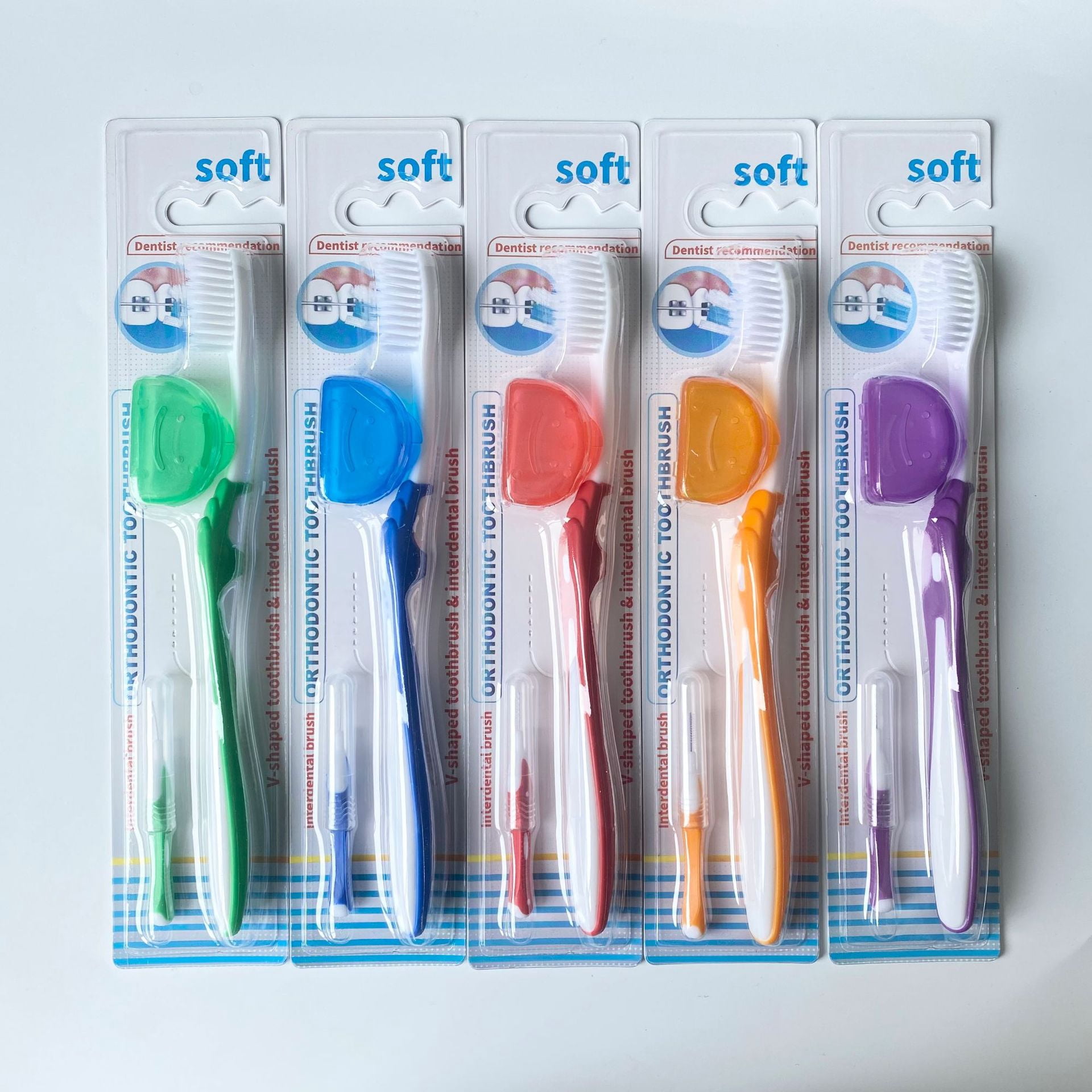 Orthodontic toothbrush V-shaped toothbrush + sheath + interdental brush ...