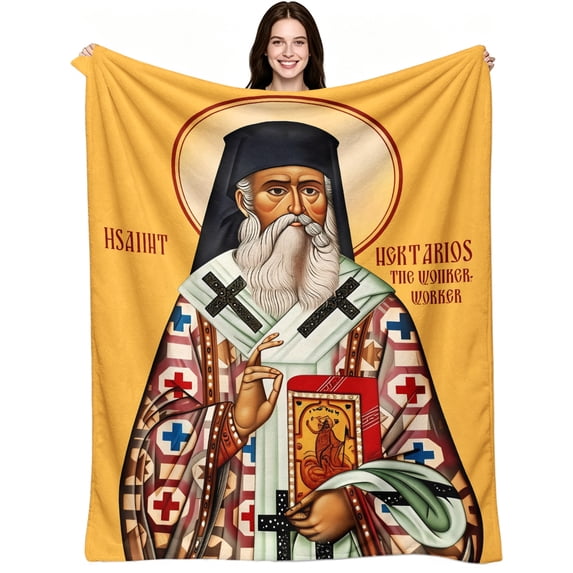 Orthodox Christian Saint Icon Flannel Throw Blanket, Religious Bishop ...