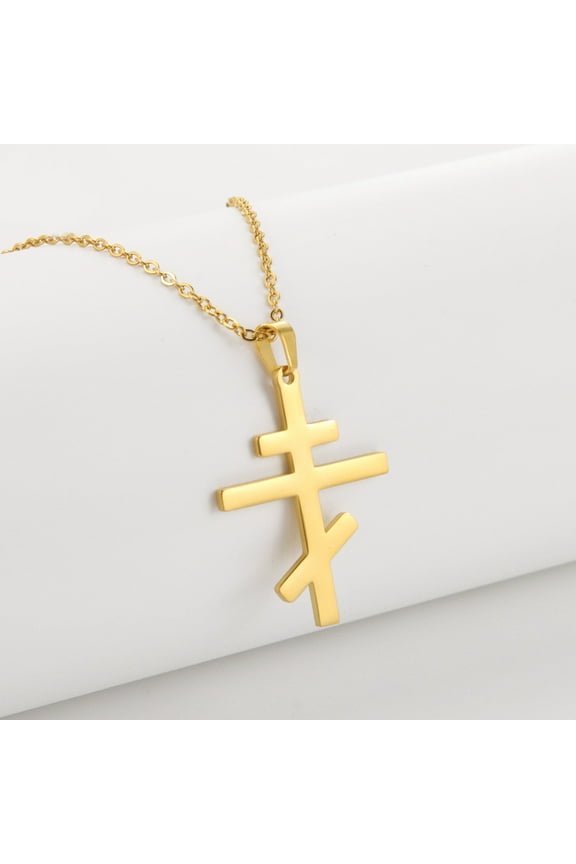Orthodox Church Cross Necklaces Slavic Religious 14k Yellow Gold Pendant Choker for Women Men Pray Jewelry Gift