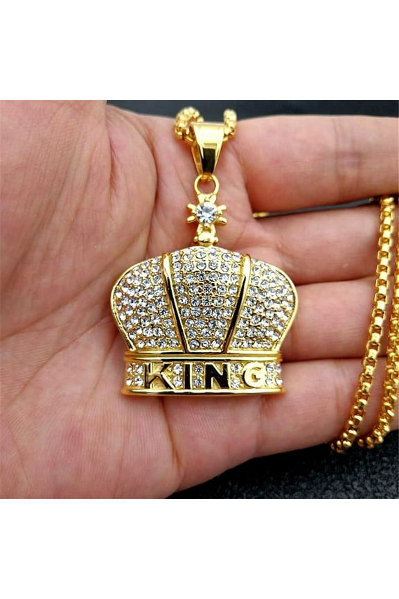 Orthodox Church Crown Cross Pendants Necklaces For Women/Men 14K Yellow Gold Chain Iced Out Bling King Jewelry