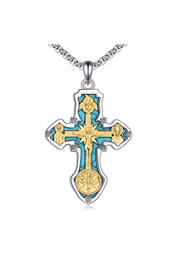 Orthodox Cross Necklace 925 Sterling Silver Eastern Orthodox Cross Pendant Necklace Christian Jesus Jewelry Gifts for Men