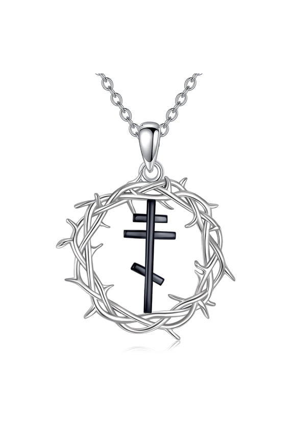 Orthodox Cross Necklace 925 Sterling Silver Thorn Pendant Christian Jewelry Gifts for Women Men