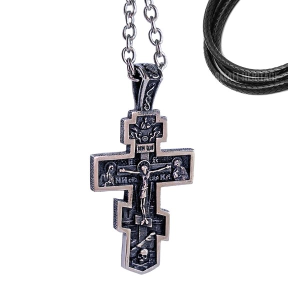 Orthodox Cross Necklace Stainless Steel Slavic Pendant Men Women Rope