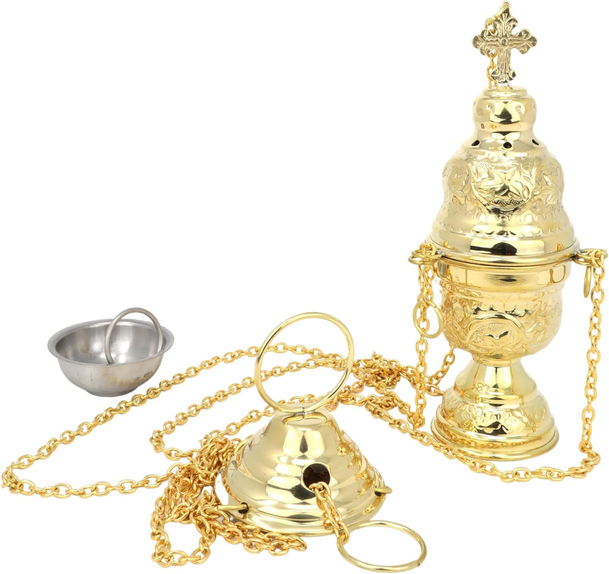 Orthodox Hanging Brass Incense Burner, Catholic Church Supplies, 26