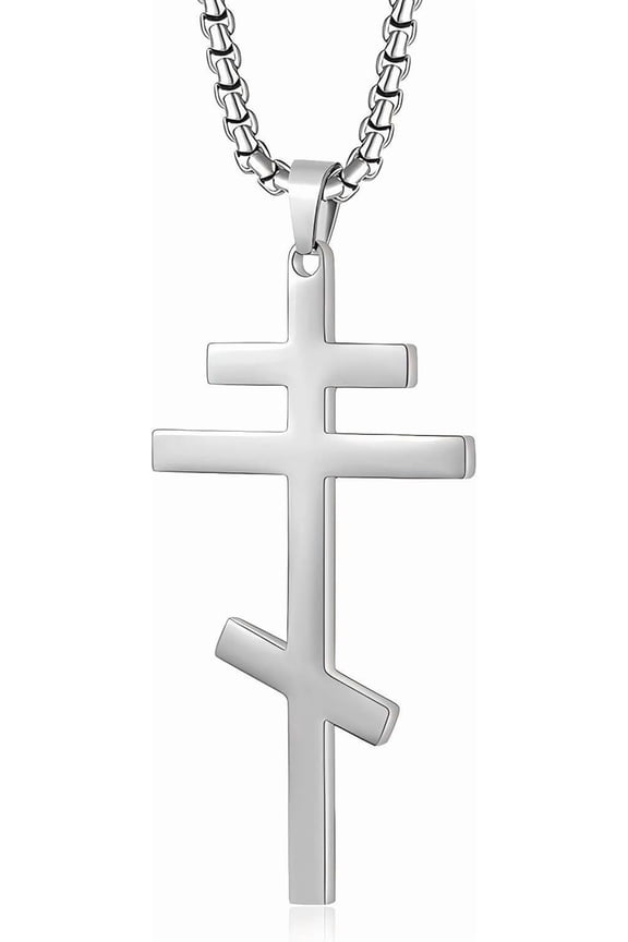Orthodox stainless steel cross necklace for men and women, simple and retro silver glossy titanium steel cross pendant